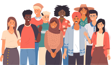 Illustration of a diverse group of young people smiling